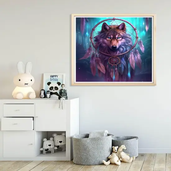 Paint by Numbers for Adults Wolf, DIY Oil Painting Dreamcatcher Acrylic Paint by Number Kits for Kids Adults Beginner for Home Wall Decor 20x20 inch {3}