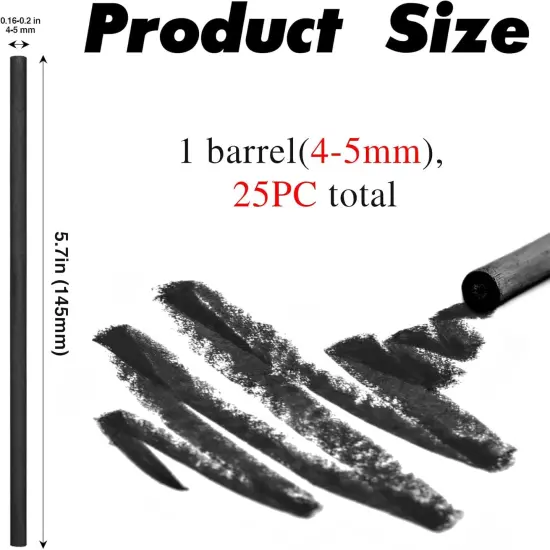 25 Pcs Charcoal Pencils,Vine Charcoal,Black Artist Vine Charcoal Willow Charcoal Sticks The Art of Drawing and Painting for Artists, Beginners, and Students(4-5mm) {2}