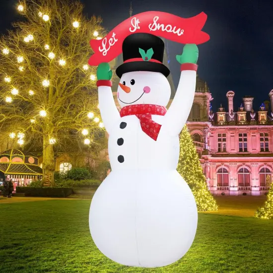12 Feet Inflatable Christmas Banner Snowman Outdoor Holiday Decoration with LED Lights Christmas Inflatable Decor Seasonal Lawn Garden Entrance Party D&eacute;cor Happy Festive Atmosphere {3}