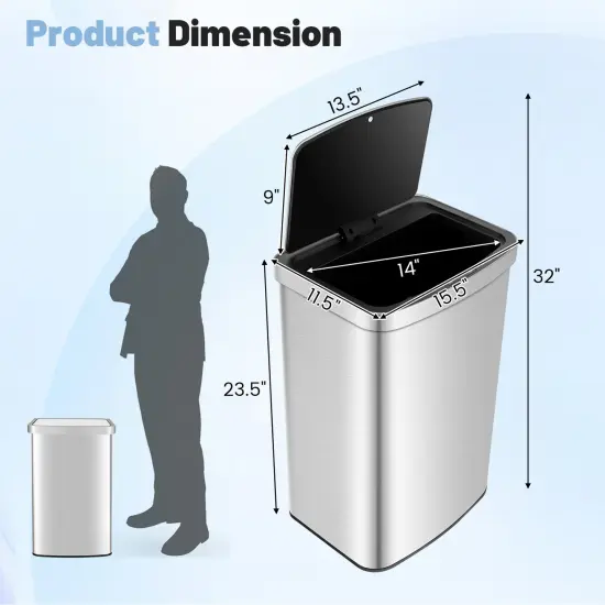 13-Gallon Stainless Steel Motion Sensor Trash Can with Lid &ndash; Silver {4}