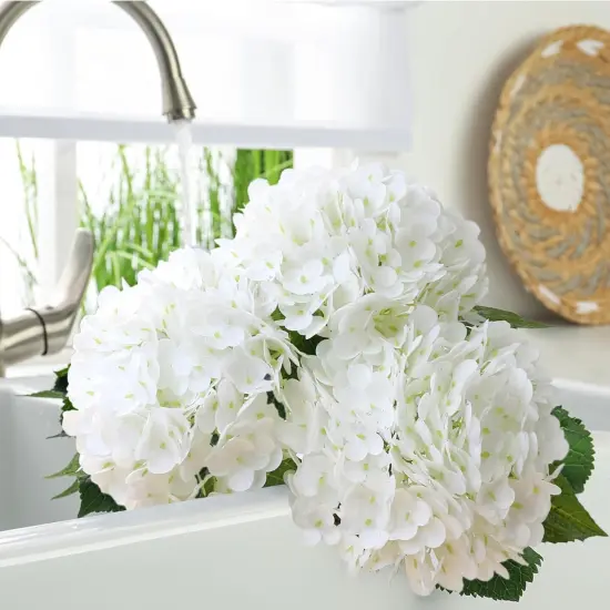 3 PCS White Hydrangea Artificial Flowers,Real Touch Faux Hydrangea Flowers and 3 PCS Butterflies for Hydrangea Decor,Floral Arrangements for Centerpiece Table Decorations,Home Decor,Funeral Flowers, Spring Flowers {3}