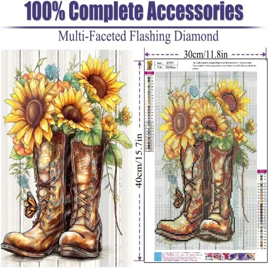 Diamond Painting for Adults Kits, 5D Sunflowers Flwoers Diamond Art Kits for Beginners, DIY Full Drill Butterfly Diamond Gem Art Kits for Home Wall Decor 12x16 Inch {2}