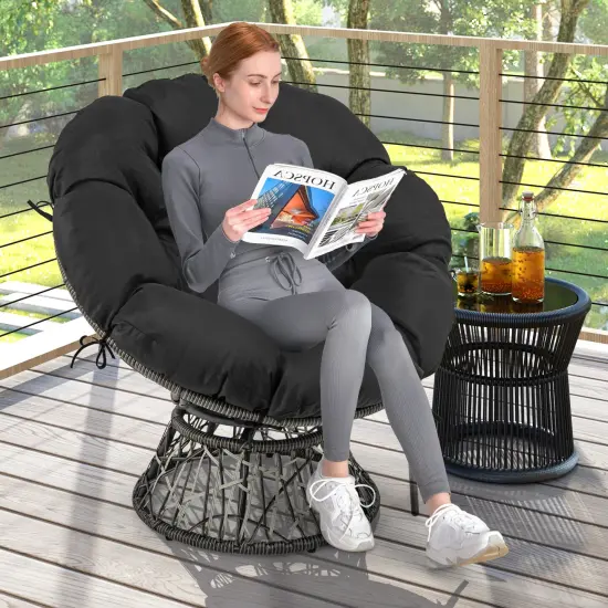 Black Swivel Papasan Chair with Thick Removable Cushion Suitable for Indoor or Outdoor Use {2}