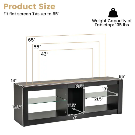 LED TV Stand with Adjustable Glass Shelves, Storage and Remote Control Lighting {5}