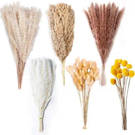 100PCS Natural Dried Pampas Grass Decor - 17.5" Fluffy Pampas Grass Bouquet - Boho Home Decor Dried Flowers for Wedding Floral Room Home Party Table Decorations {1}