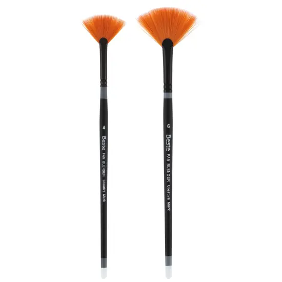 Creative Mark Beste Golden Taklon Fan Blender, #6 Artist Paint Brush, Professional Watercolor Brushes, For Acrylic Painting, Short Handle, Sharp Edges, Hand-Tied & Shaped {4}
