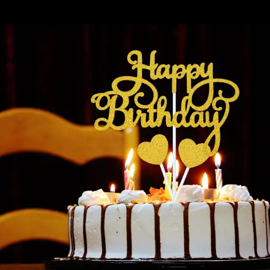 Happy Birthday Cake Topper, Glitter Birthday Cake Topper for Birthday Party Cake Decoration(Normal Gold) {2}
