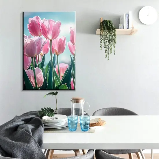 Paint by Numbers Kit for Adults with Frame DIY Flowers Paint by Number with Easel Tulips Acrylic Oil Painting Kits for Wall Hanging Home Room Decor 7.87x11.81 Inch {2}