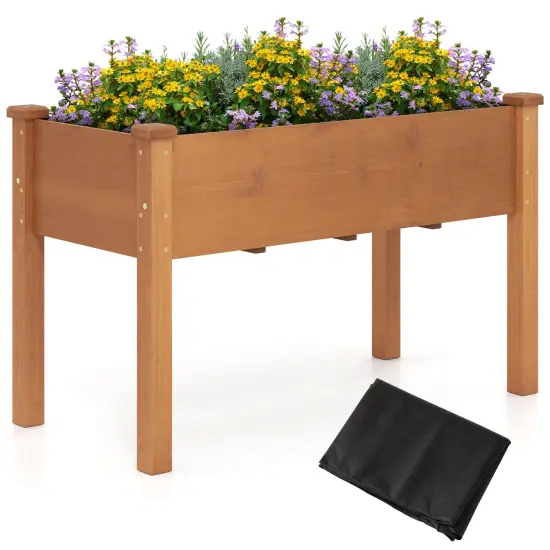 Brown Fir Wood Raised Garden Bed with Liner and Drainage Holes {4}