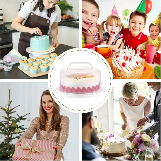 Cake Carrier with Lid and Handle, Multipurpose Cake Stand Fits 10 inch Cake, Cupcake Containers for 11 Cupcakes，Cake Holder Serves as Five Section Serving Tray, Portable Cake Carriers, White {5}
