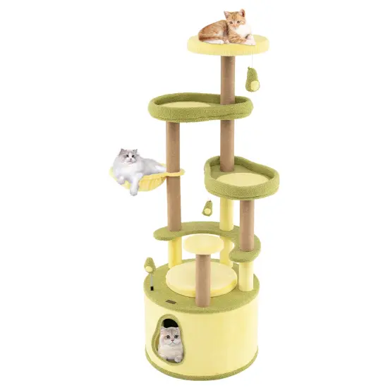 Green Engineered Wood Large Avocado Cat Tree with Scratching Posts, Perch and Toy {4}