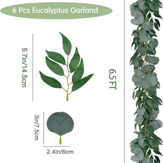 6 Pack 6.5 Feet Artificial Eucalyptus Garland with Willow Leaves Faux Greenery Garland for Wedding Fireplace Party Home Table Runner Arch Decor {2}