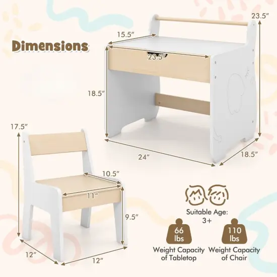 3-in-1 Design Multi-Functional Kids Table and Chair Set Suitable for Learning or Playing {6}