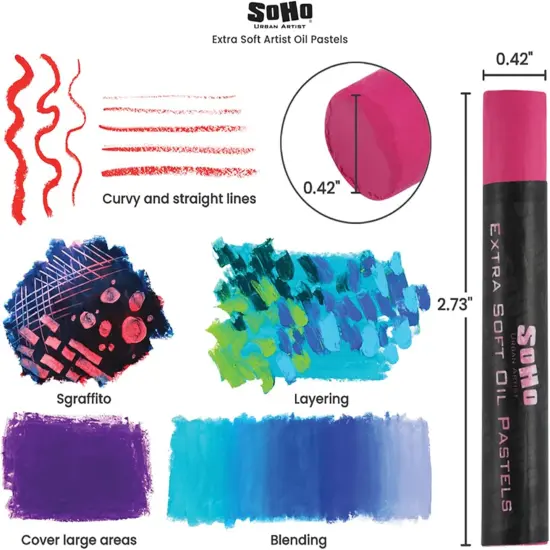 Oil Pastels Set of 72 - Extra Soft, Blendable, Highly Pigmented and Vibrant, Ideal for Artists, Professionals, Students - Suitable for Drawing, Sketching, Layering, and Scraping {5}