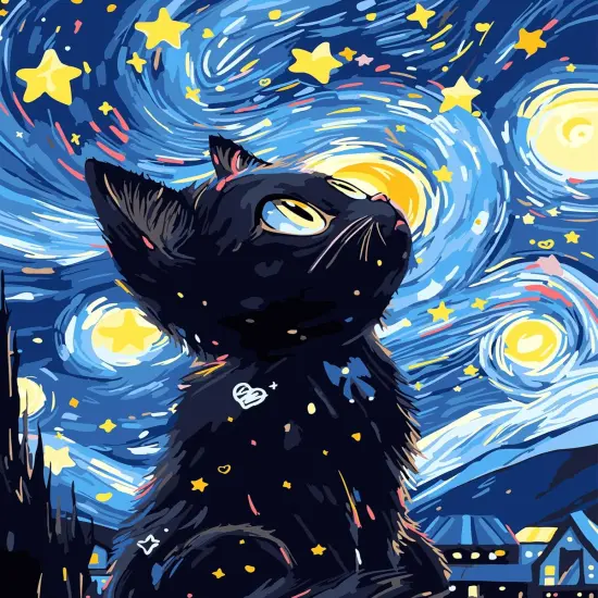 Paint by Numbers for Adults Black Cat, Paint by Numbers Kit on Canvas for Beginners, Starry Night Number Painting Set Craft Supplies, 3 Paintbrushes and Acrylic Paint 16x20 Inch {1}