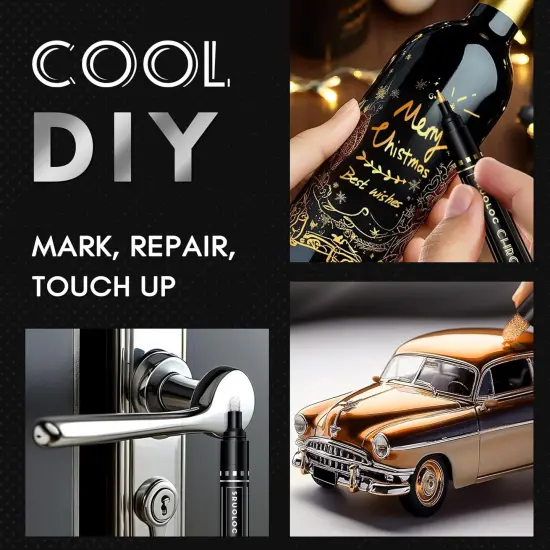 3Pcs Liquid Gold Paint Markers, Oil-based Permanent Chrome Maker, Gloss Mirror Marker Repairing, Reflective Metallic Pen Markers for Touch Up Model Painting DIY Art Projects, Gold {3}