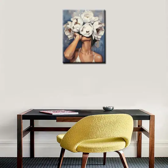 Female and Flower Painting by Numbers Modern Style Lady Head Flower Picture Acrylic Oil Painting Set Figure Lady Home Decor Paint by Numbers for Adults Beginner Without Frame-16''W x 20''H {2}