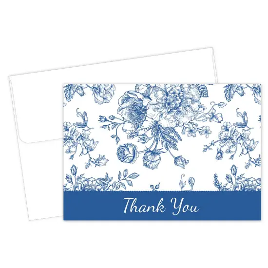 Great Papers! Blue Floral Toile Thank You Note Card and White Envelope, 4.875" x 3.375", 24 count {2}
