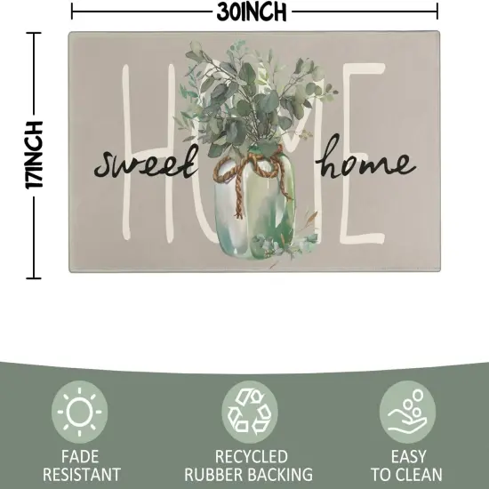 Spring Door Mat,Home Sweet Home Leaves Indoor Outdoor Non-Slip Doormat,Entryway Front Porch Summer Welcome Mat Grey for Entrance Decor,30'' x 17'' {4}