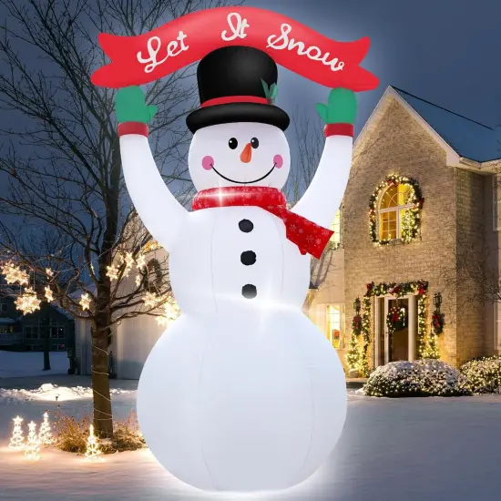 12 Feet Inflatable Christmas Banner Snowman Outdoor Holiday Decoration with LED Lights Christmas Inflatable Decor Seasonal Lawn Garden Entrance Party D&eacute;cor Happy Festive Atmosphere {5}