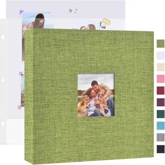 DIY Scrapbook Photo Album with 20 Plastic Sleeves 40 Pages Linen Cover 3 Ring Folder Binder for Wedding Baby Family and DIY Projects (Green) {1}