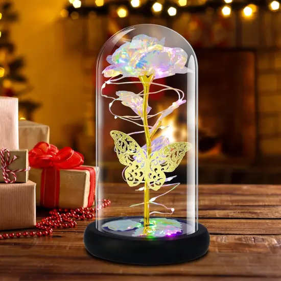 Birthday Gift for Women,Rose Flower Gifts for her,Artificial Flower Lasts in A Glass Dome, Unique Gifts is for Mothers Day,Christmas,Anniversary(Color) {2}