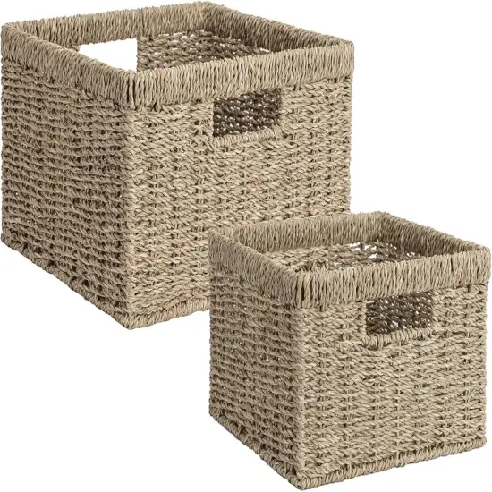 Spring Storage Baskets, Handwoven Seagrass Basket for Organizing, Decorative Wicker Baskets with Built-in Handles {1}