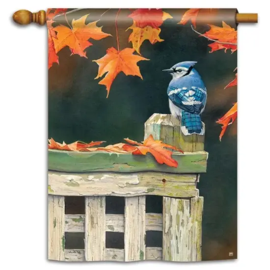 Autumn Blue Jay Flag 2 Sided House Banner {2}
