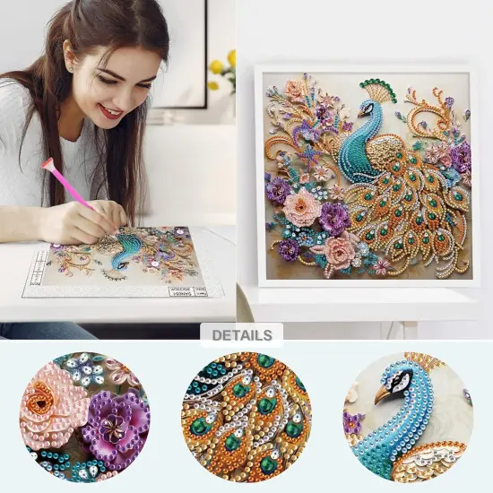 5D Special Shape Diamond Art Kits for Beginners, Peacock Diamond Painting Kits for Adults, Crystal Rhinestones Diamond Painting for Home Wall Decoration Gift, 12&times;12inch {3}