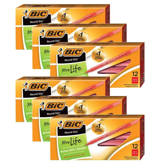 Round Stic&reg; Pen, Medium Point, Red, 12 Per Pack, 6 Packs {1}