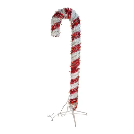 Kurt Adler 6-Foot Pre-Lit Red and White LED Tinsel Candy Cane {3}