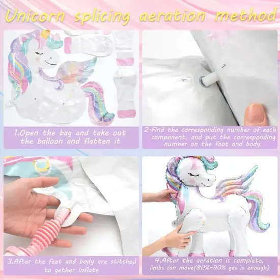 16 Pcs Unicorn Balloons Kit for Birthday Party Decorations - 2 Self Standing 3D Foil Unicorns, 4 Star Balloons & 10 Printed Latex Balloons with Tying Tool (No Helium Needed) {3}