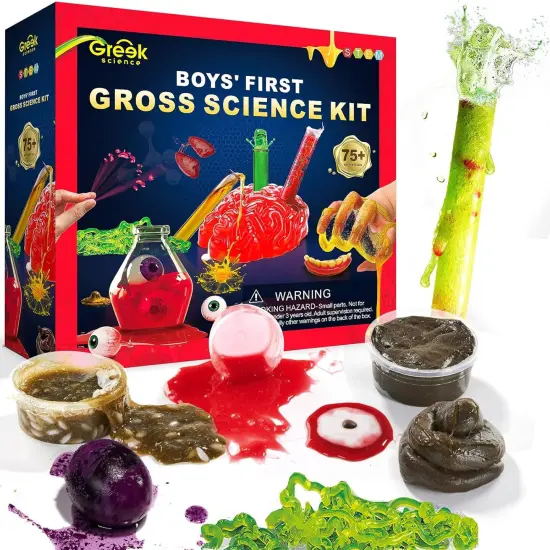 Boys First Gross Science Kit for Kids Age 6-8 8-12, Science Slime Kit for Boy, Christmas Birthday Gift Ideas for Boy 8-10, Chemistry Set with Brain Dissection, Poop Experiment, STEM Toys {1}