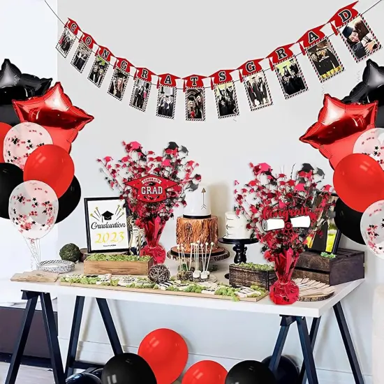 3 Pcs Graduation Table Centerpieces - Balloon Weight Centerpieces Blue Glitter Foil Graduate Cap Centerpieces for 2025 Graduation Party Table Decorations (red) {5}