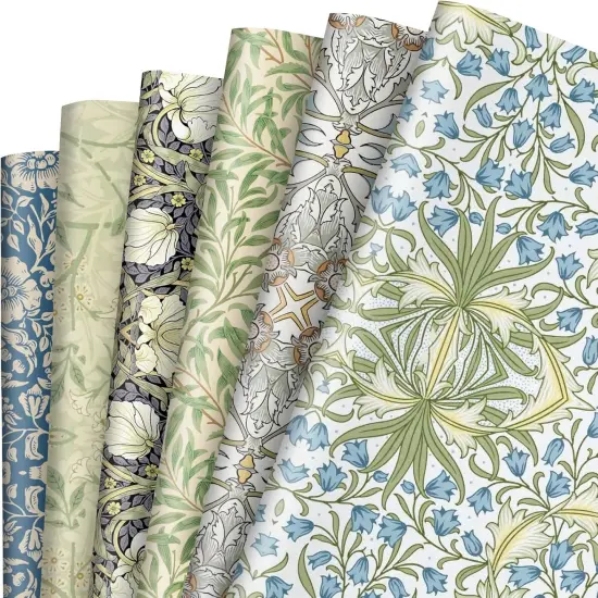 12 Sheets William Morris Floral Wrapping Paper -Not Roll- Greenery Gift Wrap Paper Folded Flat Art Paper for DIY Crafts Wedding Birthday Baby Shower, 19.7 x 27.6 Inch {1}