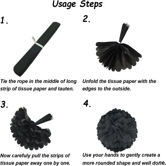 Tissue Paper Pom Poms, Paper Flower Ball for Birthday Party Wedding Baby Shower Bridal Shower Festival Decorations, 18 Pcs - Red Black White {4}