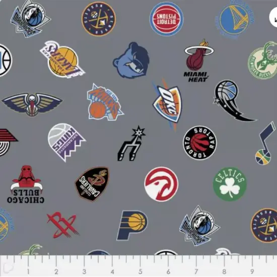 NBA Licensed All Team Mash-Up Gray Cotton Fabric by the Yard {2}
