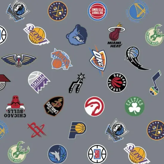 NBA Licensed All Team Mash-Up Gray Cotton Fabric by the Yard {1}
