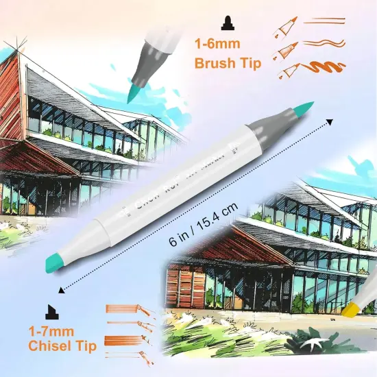 48 Alcohol Markers with Free App,Double headed Art Marker with Kickstand Case for Adults and Kids, Alcohol Based Dual Brush & Chisel Tips Markers for Painting, Sketching, Drawing {3}