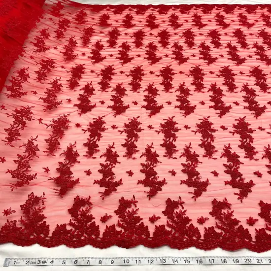 1 Yard Corded Bridal Lace Fabric Embroidered Elegant Net Mesh Couture Gown 54" Width Turquoise {5}