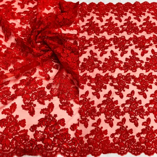 1 Yard Corded Bridal Lace Fabric Embroidered Elegant Mesh Dress 51" Width Ivor {4}