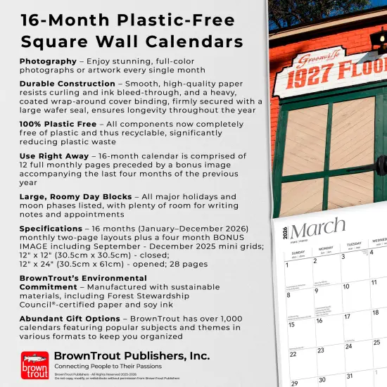 Magnolia State | Mississippi Places | 2026 12 x 24 Inch (Hanging) Monthly Square Wall Calendar | Plastic-Free {6}