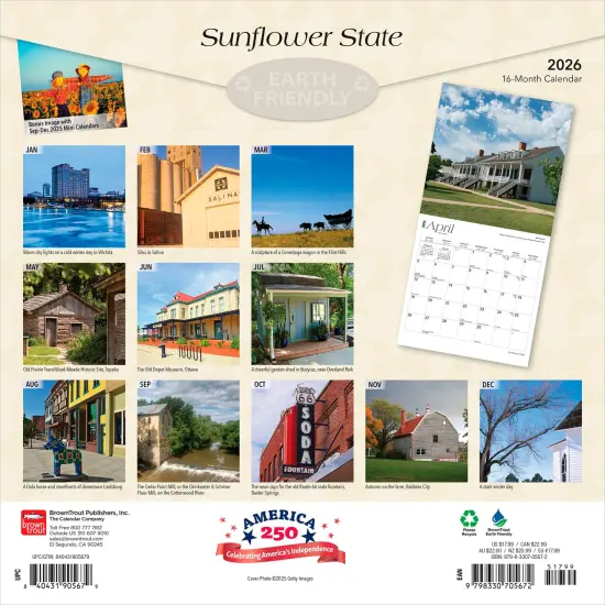 Sunflower State | Kansas Places | 2026 12 x 24 Inch (Hanging) Monthly Square Wall Calendar | Plastic-Free {2}