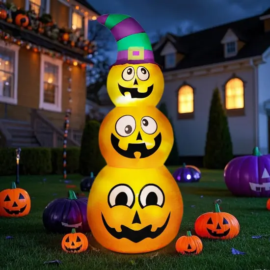 Halloween Inflatables Stacked Pumpkins with Witch Hat {3}