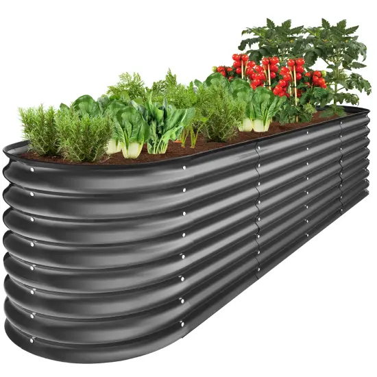 Best Choice Products 8x2x2ft Metal Raised Garden Bed, Oval Outdoor Planter Box w/ 4 Support Bars Charcoal {1}