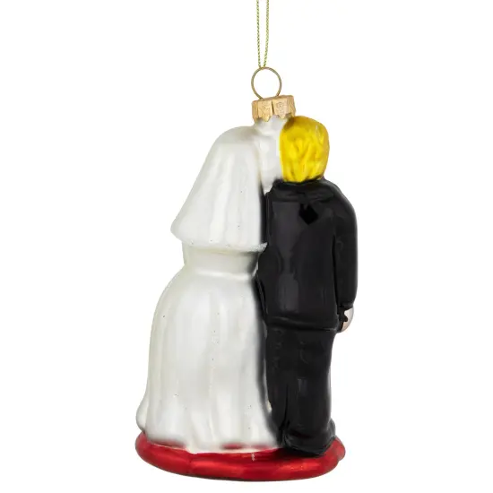 GKI/Bethlehem Lighting Glittered Bride and Groom Glass Christmas Ornament - 3.75" White {7}