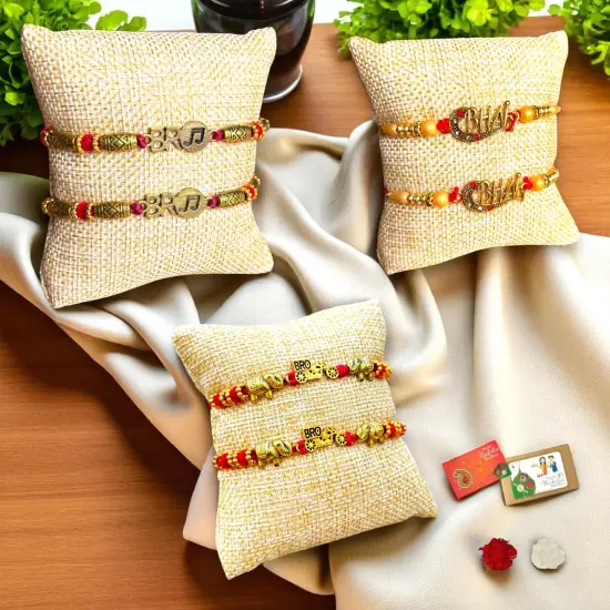 2CT Bro Designer Rakhi for Brother Bhaiya Bhabhi Traditional Handmade Rakhi Set Roli Chawal, Greeting Card Rakshabandhan Rakhi Hamper Gift for Brother {2}