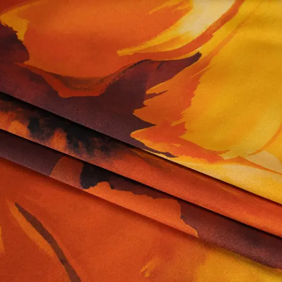 1 Yard Silk Charmeuse Print Italian Dark Orange, Golden Yellow & Russet Brown Painterly Floral 53" Inches Wide {3}