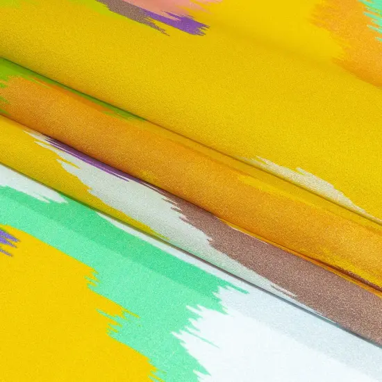 1 Yard Silk Charmeuse Yellow, Green & Red Ikat Paradise, 52" Wide Luxury Fabric for Flowing Dresses {3}