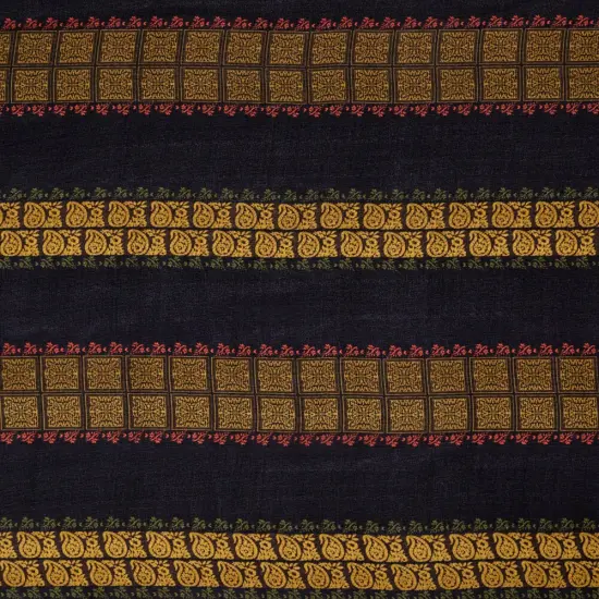 1 Yard Mustard Black Paisley Square Striped Silk Chiffon 54 inch Width {1}